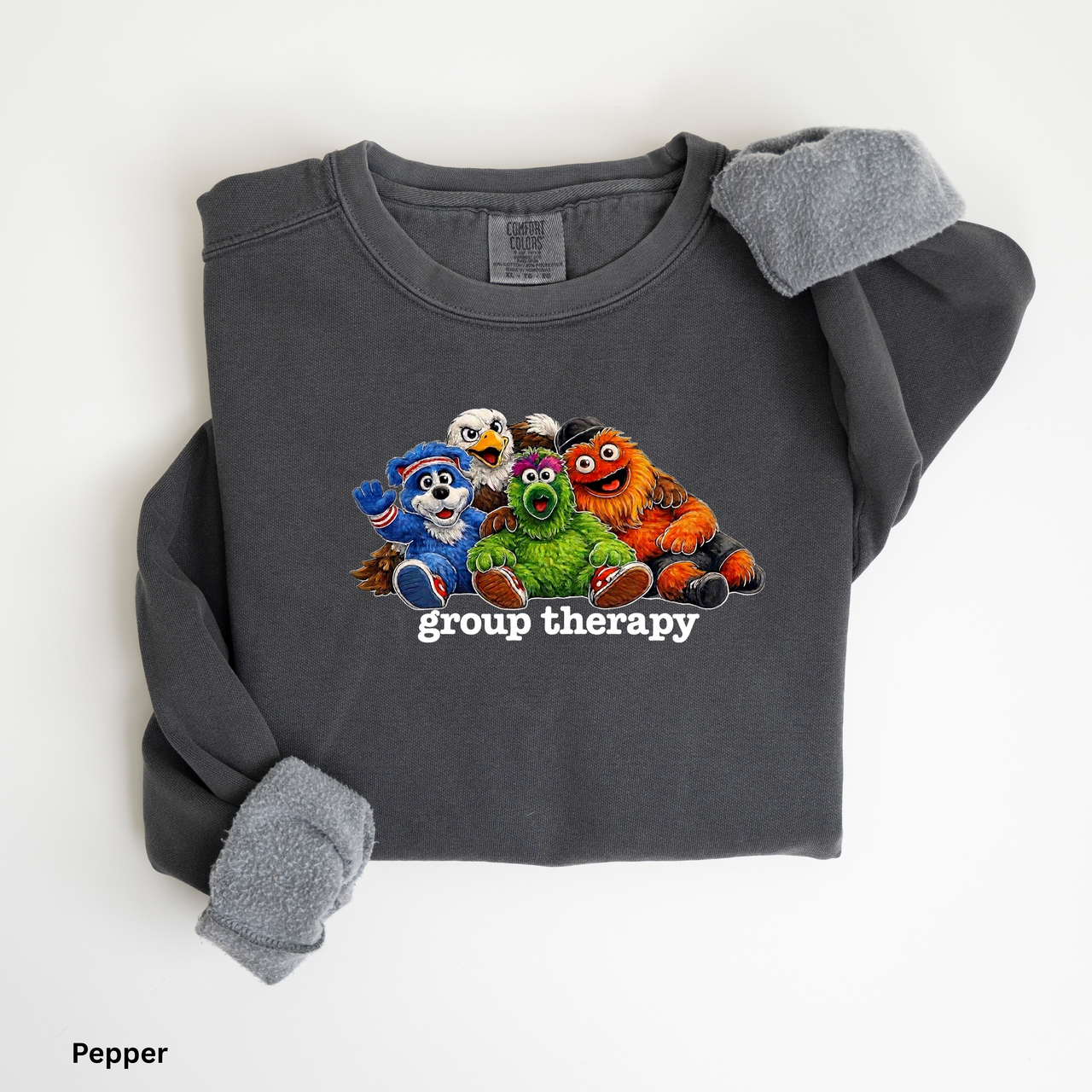 Philly Mascots Group Therapy Sweatshirt | Comfort Colors 1566 Crewneck | Funny Philadelphia Sports Fan Sweatshirt | Philly Game Day Gift