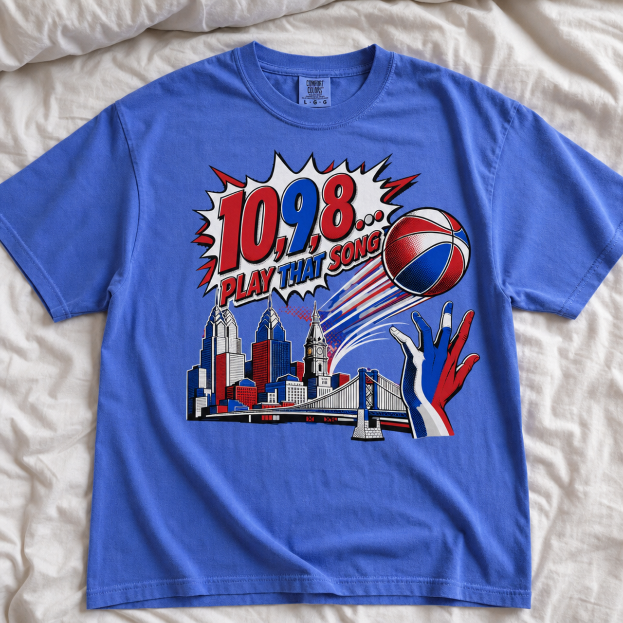 Philly Basketball Shirt, Play That Song Tee, Philadelphia Basketball Fan Gift, Retro Pop Art Comfort Colors Game Day T-Shirt