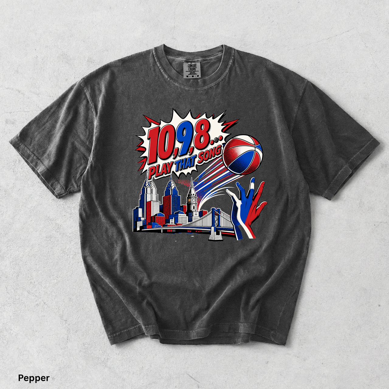 Philly Basketball Shirt, Play That Song Tee, Philadelphia Basketball Fan Gift, Retro Pop Art Comfort Colors Game Day T-Shirt