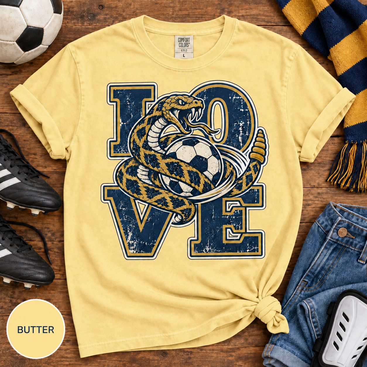 Philadelphia Soccer Shirt, Comfort Colors 1717 Tee, Navy Gold Snake LOVE Graphic, Philly Soccer Fan Gift