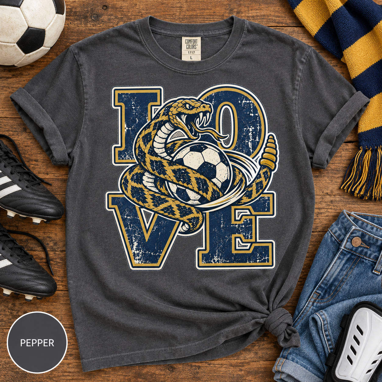 Philadelphia Soccer Shirt, Comfort Colors 1717 Tee, Navy Gold Snake LOVE Graphic, Philly Soccer Fan Gift