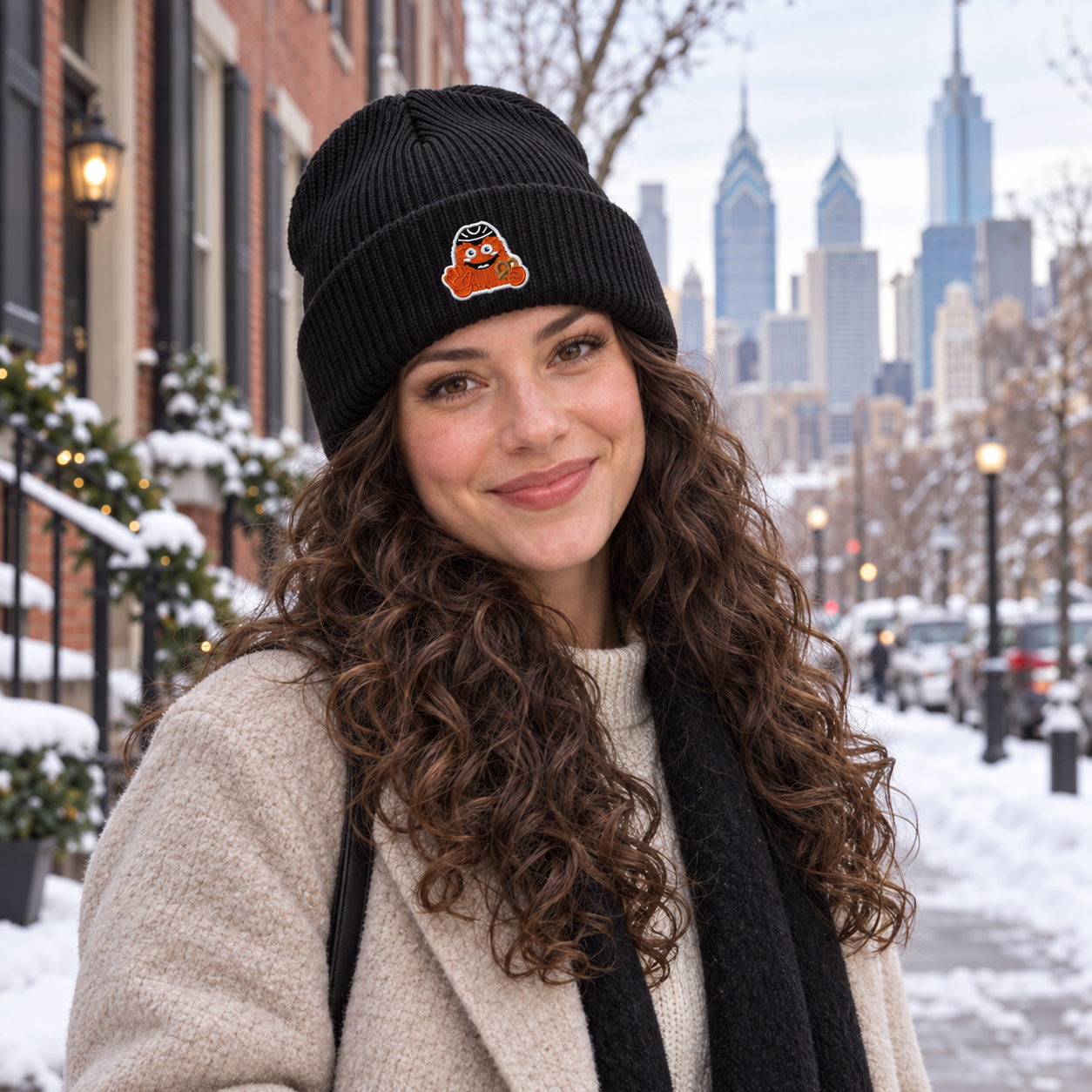Philadelphia Hockey Beanie, Orange Mascot Embroidered Hat, Philly Hockey Fan Gift, Ribbed Knit Winter Cap, Game Day Beanie