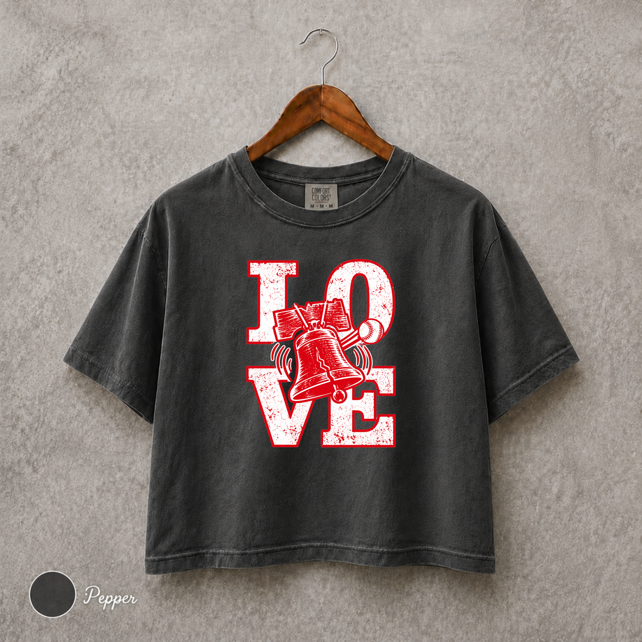 Philly Baseball LOVE Shirt, Women’s Comfort Colors Boxy Tee, Philadelphia Baseball Fan Shirt, Retro Liberty Bell Game Day Top