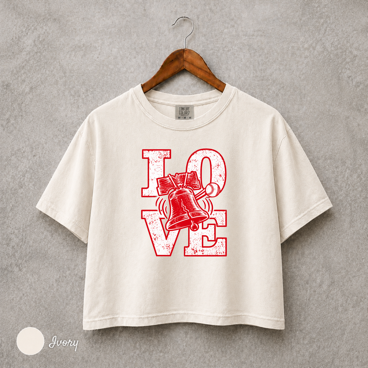 Philly Baseball LOVE Shirt, Women’s Comfort Colors Boxy Tee, Philadelphia Baseball Fan Shirt, Retro Liberty Bell Game Day Top