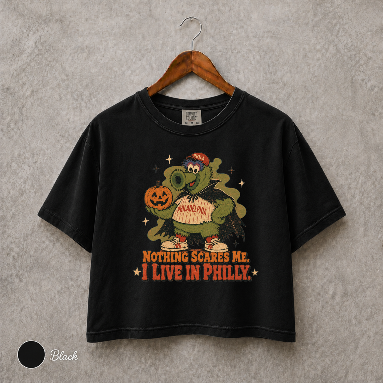 Nothing Scares Me I Live in Philly Shirt, Philadelphia Halloween Tee, Comfort Colors 3023CL Women’s Boxy Crop Top, Spooky Philly Gift