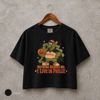 Nothing Scares Me I Live in Philly Shirt, Philadelphia Halloween Tee, Comfort Colors 3023CL Women’s Boxy Crop Top, Spooky Philly Gift
