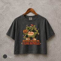 Nothing Scares Me I Live in Philly Shirt, Philadelphia Halloween Tee, Comfort Colors 3023CL Women’s Boxy Crop Top, Spooky Philly Gift
