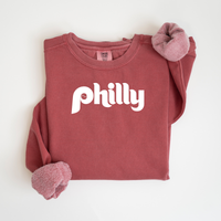 Philly Script Sweatshirt, Comfort Colors 1566 Crewneck, Philadelphia Shirt, Retro Philly Gift, Garment Dyed Unisex Sweatshirt
