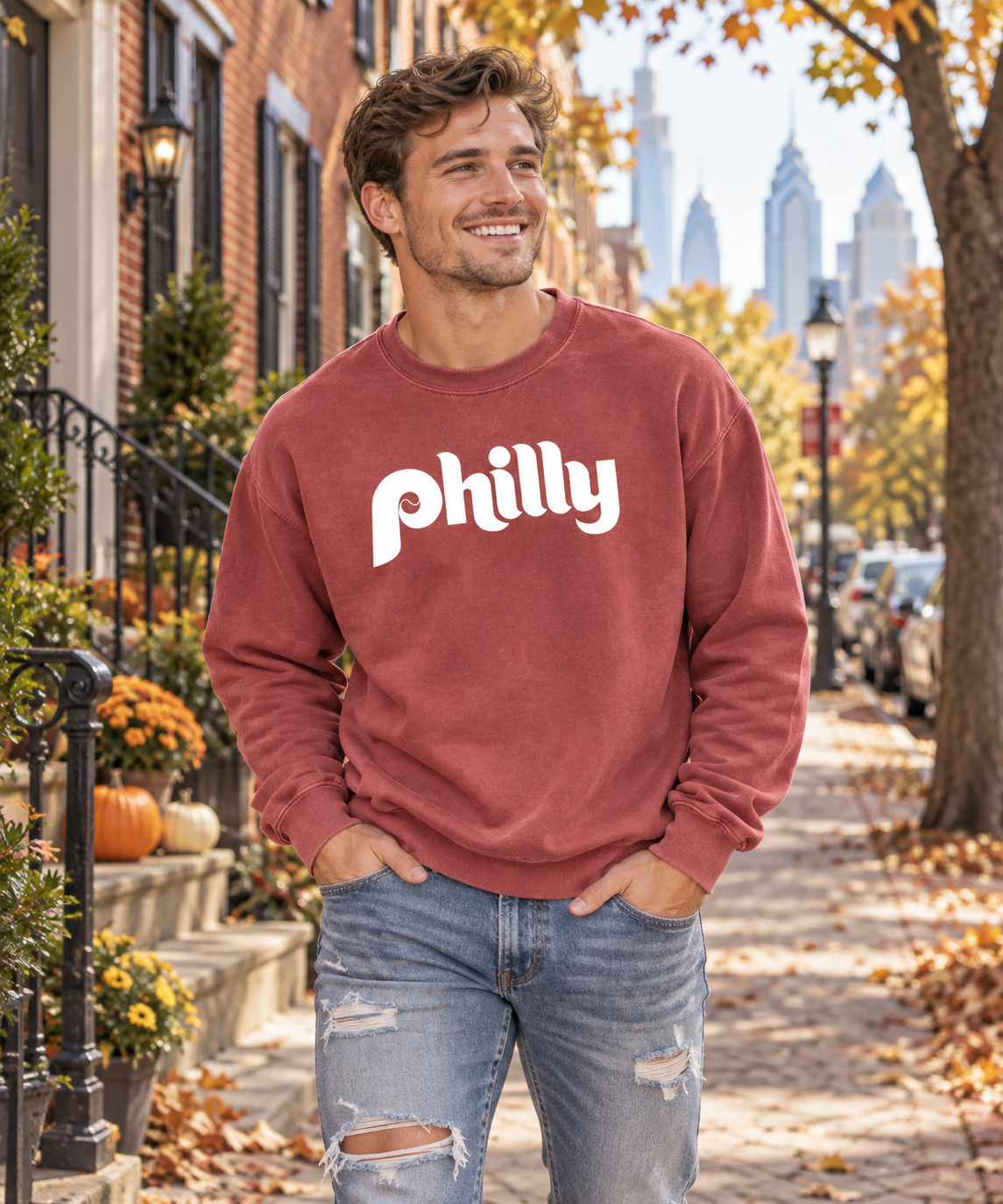 Philly Script Sweatshirt, Comfort Colors 1566 Crewneck, Philadelphia Shirt, Retro Philly Gift, Garment Dyed Unisex Sweatshirt