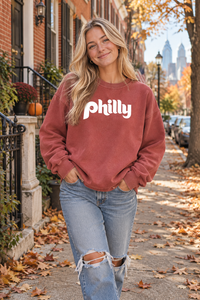 Philly Script Sweatshirt, Comfort Colors 1566 Crewneck, Philadelphia Shirt, Retro Philly Gift, Garment Dyed Unisex Sweatshirt
