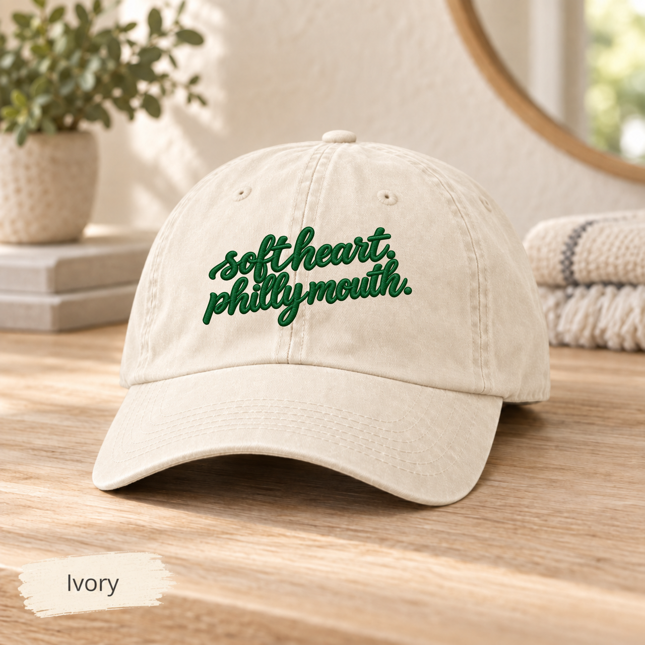 Soft Heart Philly Mouth Embroidered Hat, Comfort Colors Coastal Washed Cap, Philadelphia Gift for Her, Philly Girl Dad Hat