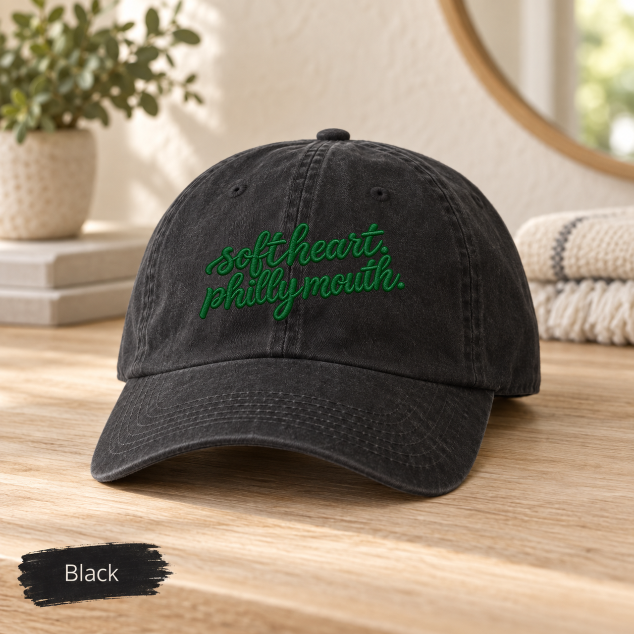 Soft Heart Philly Mouth Embroidered Hat, Comfort Colors Coastal Washed Cap, Philadelphia Gift for Her, Philly Girl Dad Hat
