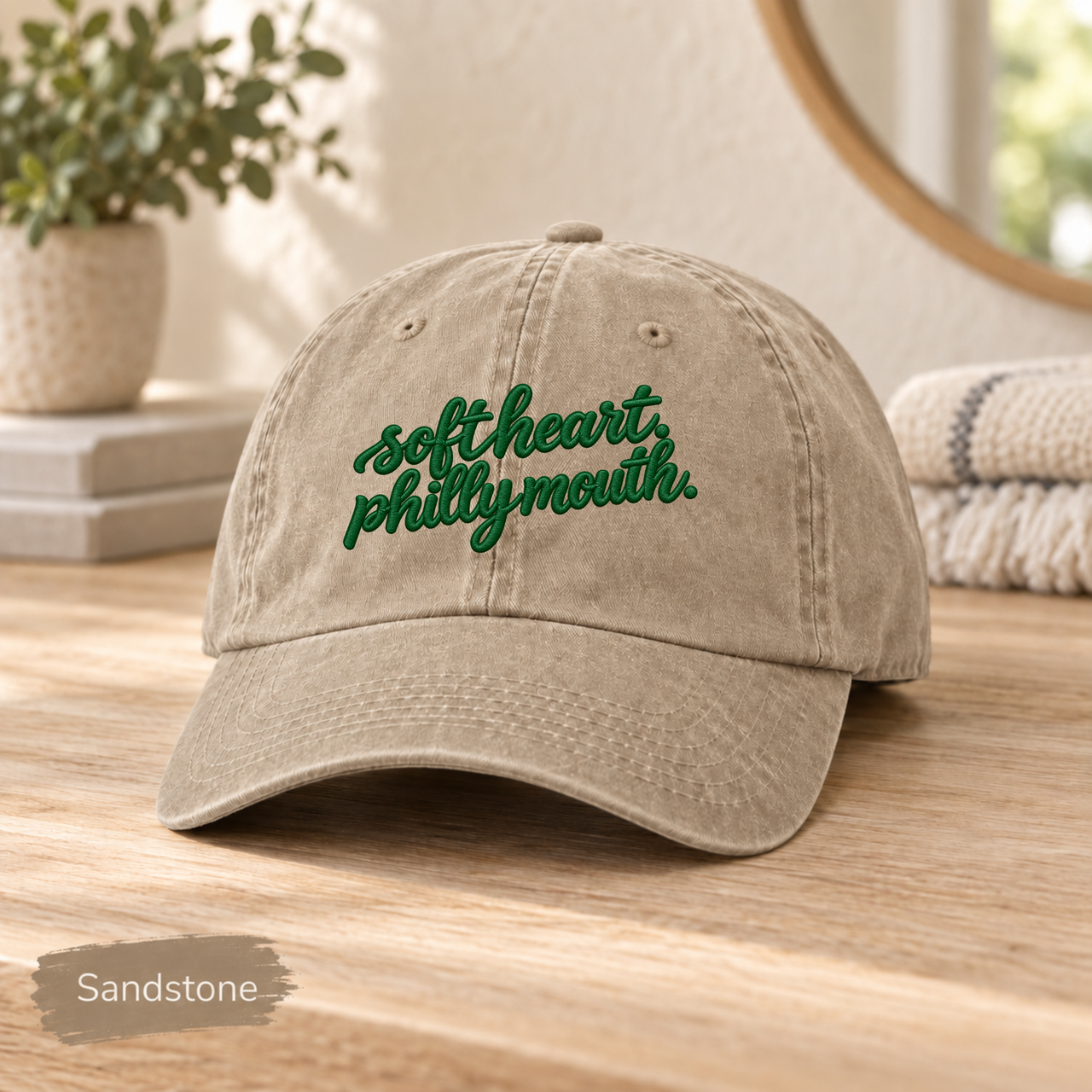 Soft Heart Philly Mouth Embroidered Hat, Comfort Colors Coastal Washed Cap, Philadelphia Gift for Her, Philly Girl Dad Hat