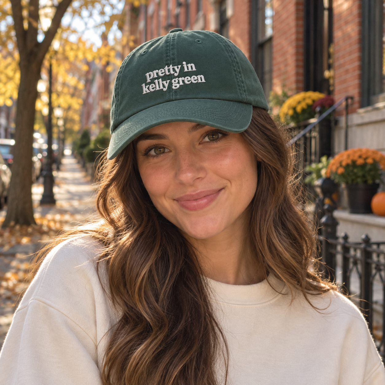 Pretty in Kelly Green Embroidered Dad Hat, Spruce Green Yupoong 6245CM Cap, Cute Philly Football Fan Gift, Game Day Hat