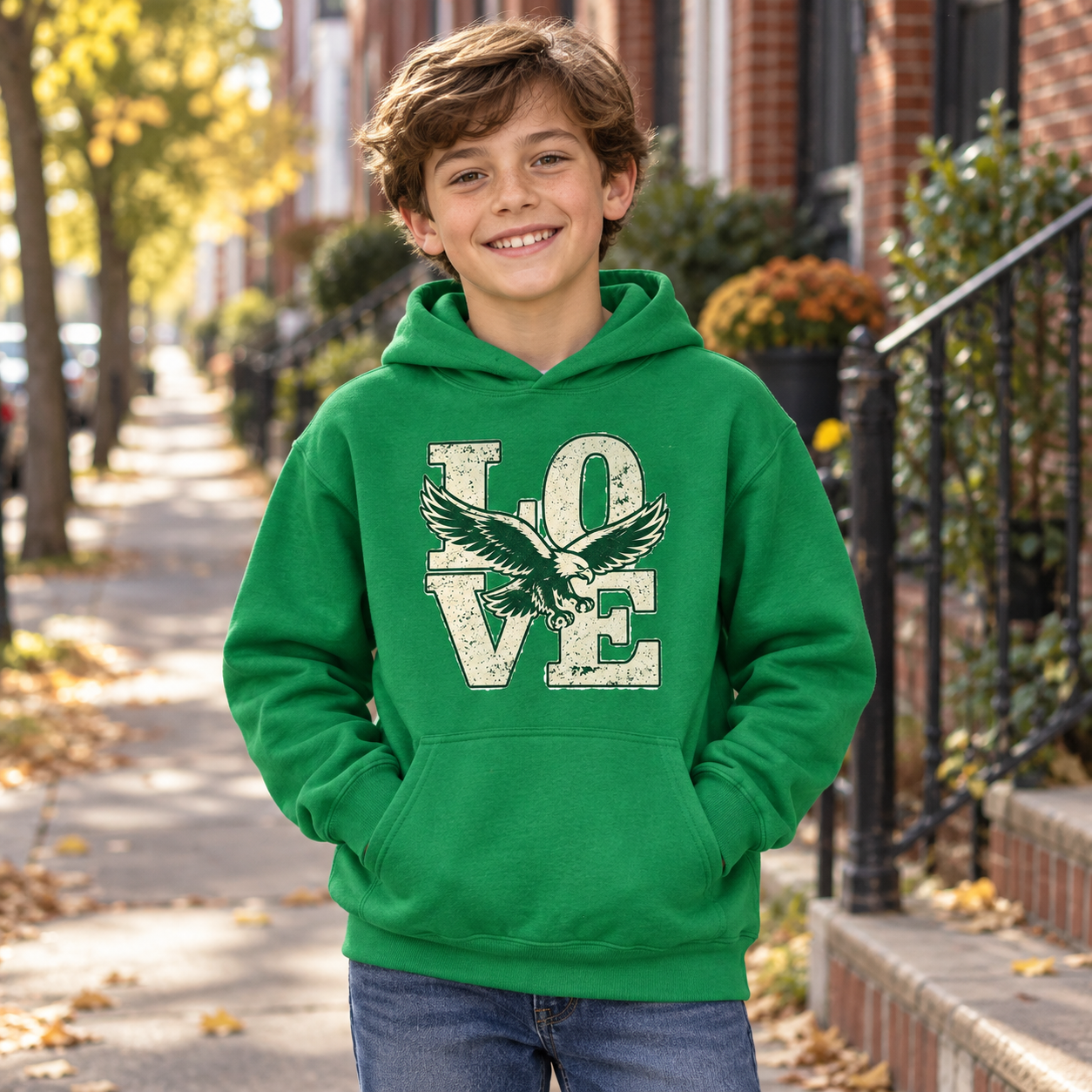 Philadelphia Football Youth Hoodie, Vintage Eagle LOVE Sweatshirt, Philly Game Day Gift for Kids