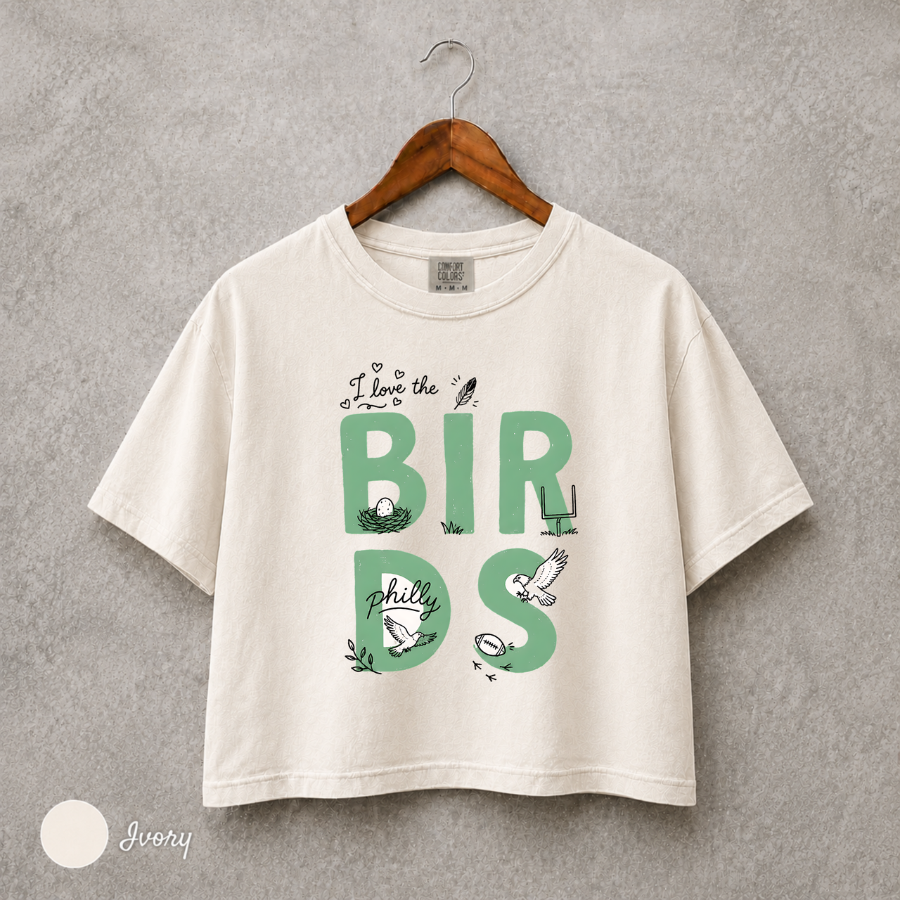 I Love the Birds Doodle Shirt, Philly Football Womens Boxy Tee, Comfort Colors Game Day Shirt, Philadelphia Bird Fan Gift