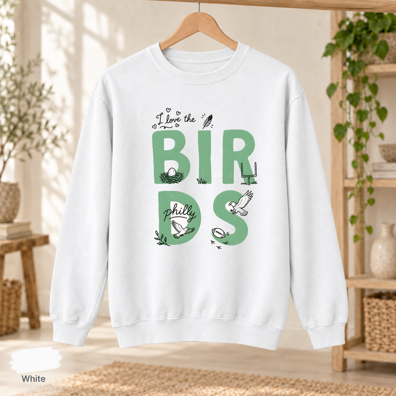 I Love the Birds Doodle Sweatshirt, Philly Football Crewneck, Comfort Colors 1466 Lightweight Sweatshirt, Philadelphia Game Day Gift