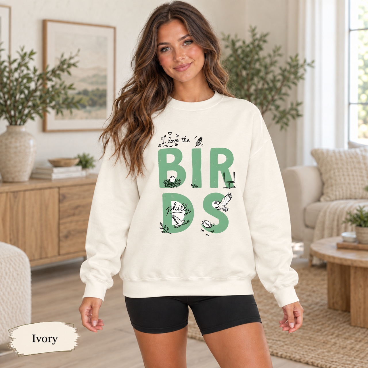 I Love the Birds Doodle Sweatshirt, Philly Football Crewneck, Comfort Colors 1466 Lightweight Sweatshirt, Philadelphia Game Day Gift