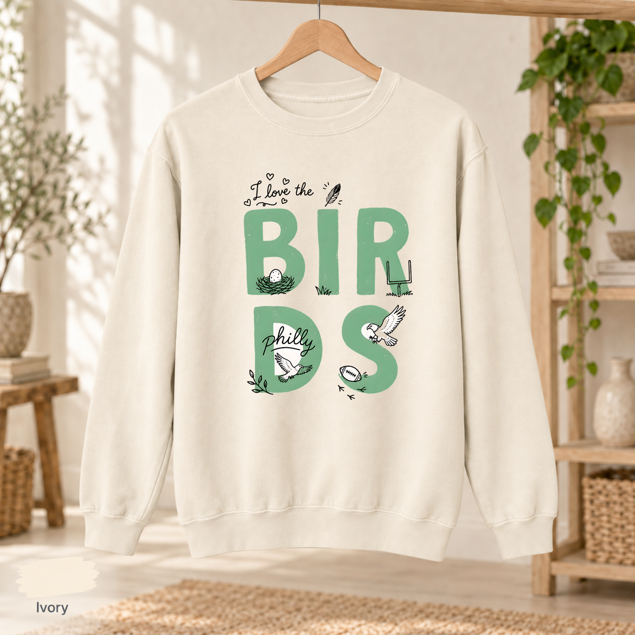 I Love the Birds Doodle Sweatshirt, Philly Football Crewneck, Comfort Colors 1466 Lightweight Sweatshirt, Philadelphia Game Day Gift