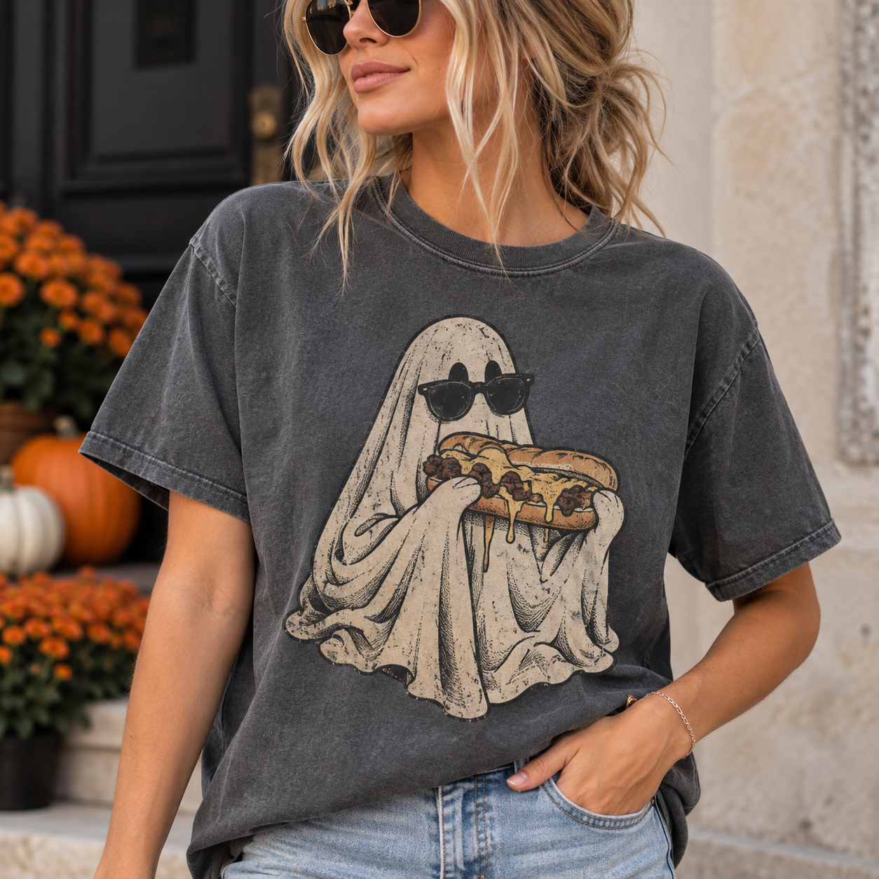 Philly Cheesesteak Ghost Halloween Shirt, Comfort Colors 1717 Tee, Philadelphia Halloween T-Shirt, Funny Philly Food Ghost Tee