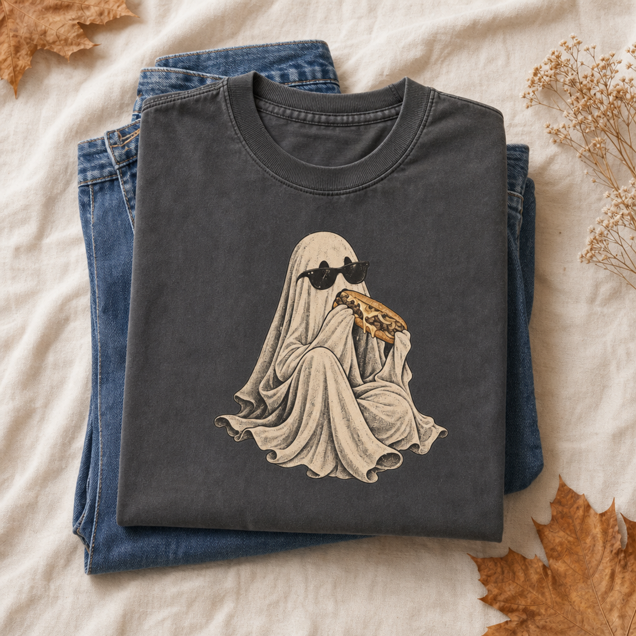 Philly Cheesesteak Ghost Halloween Shirt, Comfort Colors 1717 Tee, Philadelphia Halloween T-Shirt, Funny Philly Food Ghost Tee