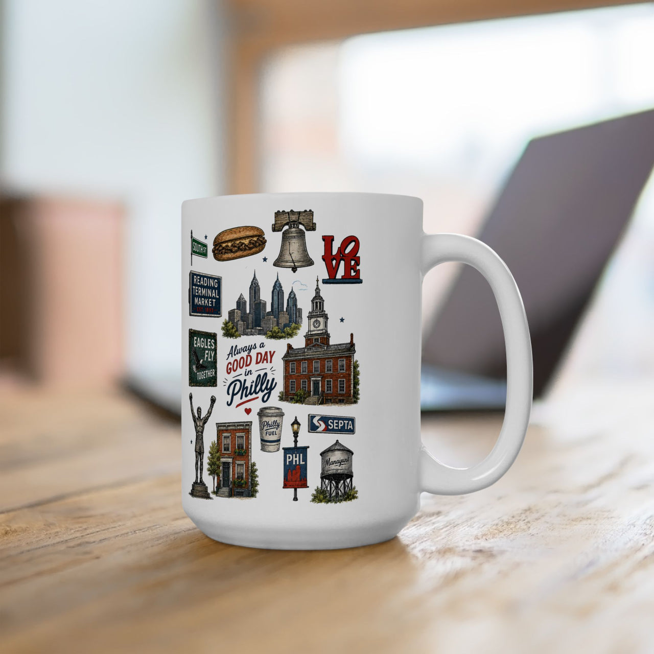Philadelphia Icons Mug, Philly Coffee Mug, Philadelphia Gift, Philly Landmark Mug, 11oz 15oz Ceramic Mug, Philly Lover Gift, Philadelphia Souvenir