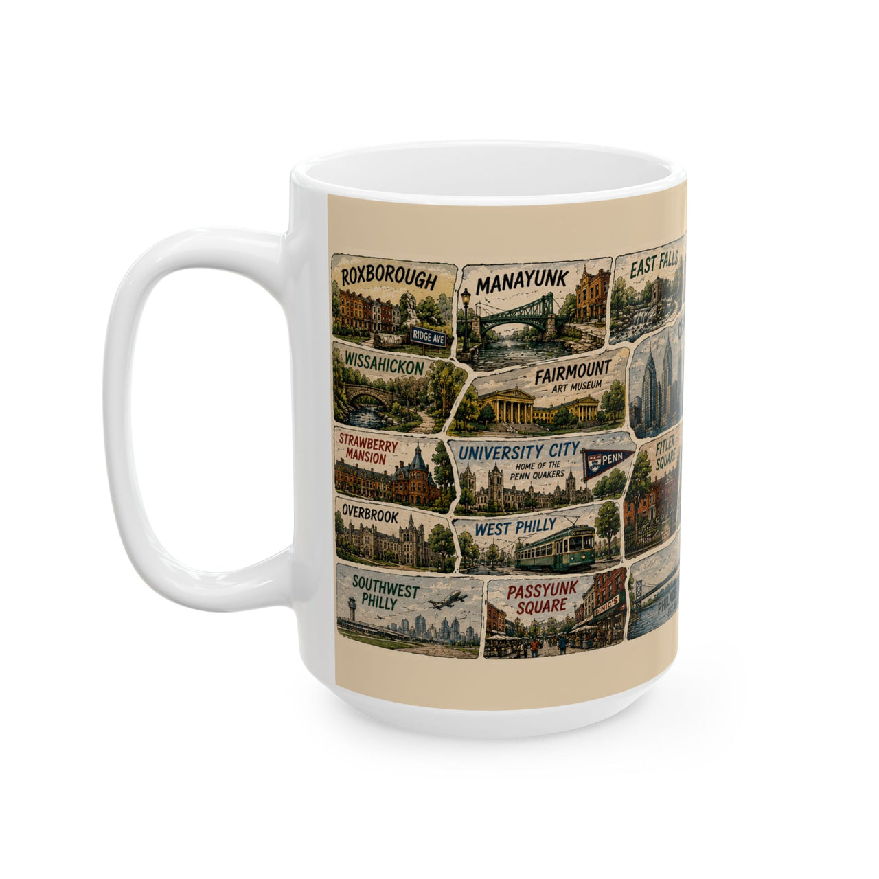 Philadelphia Neighborhoods Mug Philly Neighborhood Map Coffee Mug Fishtown Rittenhouse Manayunk South Philly Mug 11oz 15oz Ceramic Mug