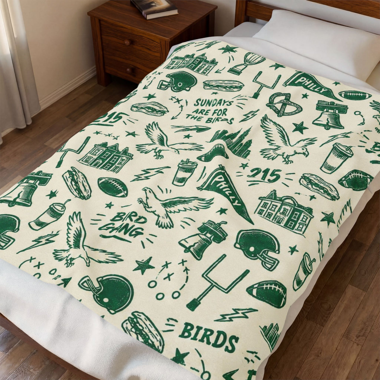 Philadelphia Football Blanket, Philly Bird Gang Velveteen Plush Throw, Sundays Are for the Birds Game Day Gift, Philly Sports Decor