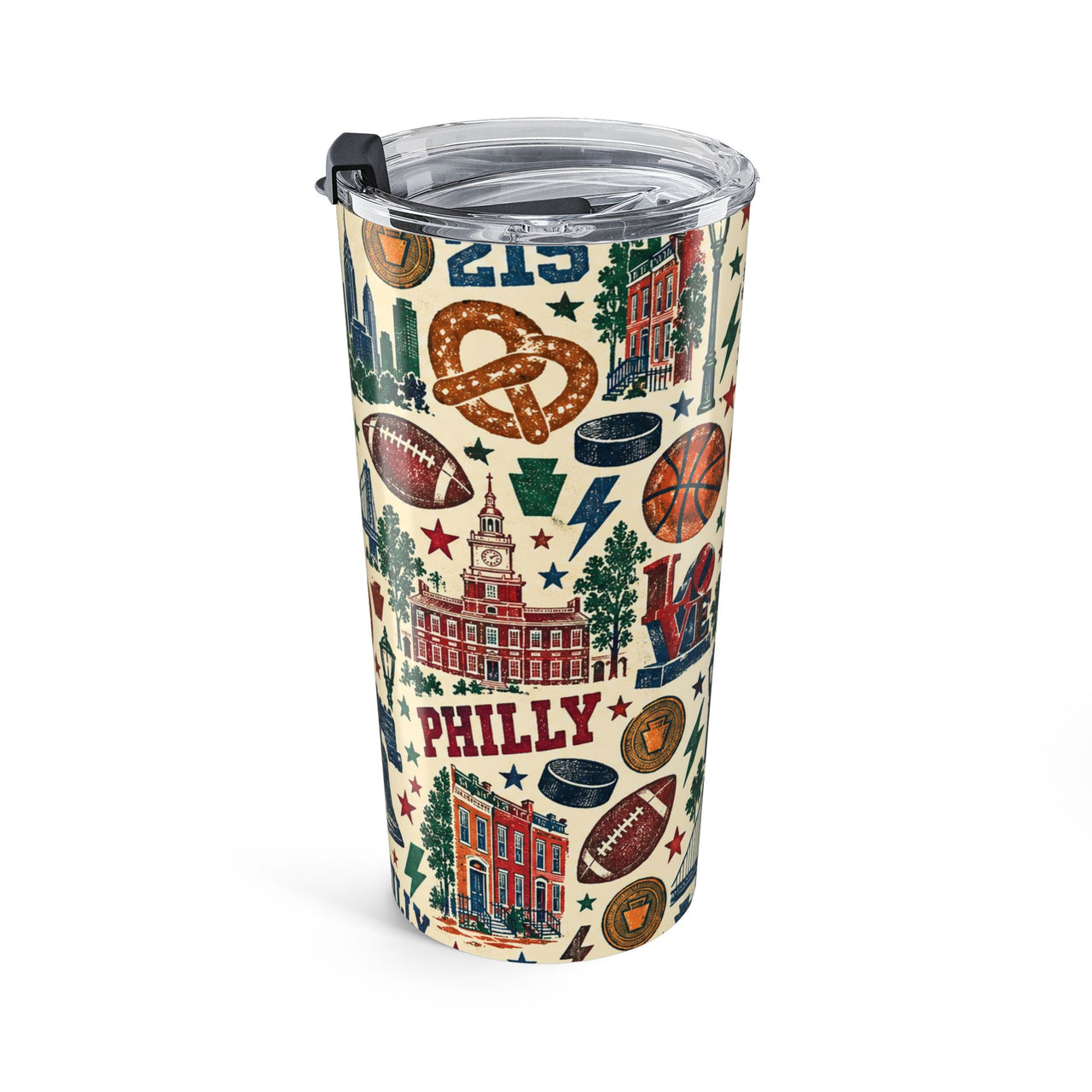 Philadelphia Tumbler, Philly Gift, 215 Travel Cup, Pennsylvania Souvenir, Philly Sports Fan Gift, Vintage City Collage, 20 oz Tumbler
