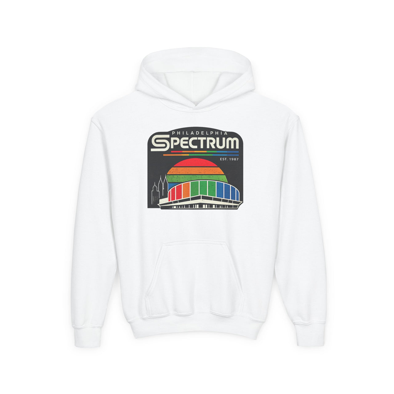 Kids Philadelphia Spectrum Hoodie | Youth Gildan 18500B Retro Philly Arena Sweatshirt