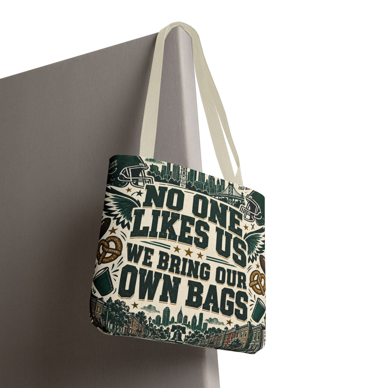 No One Likes Us We Bring Our Own Bags Tote, Philadelphia Football Fan Gift, Philly Game Day Bag, Green Sports Tote
