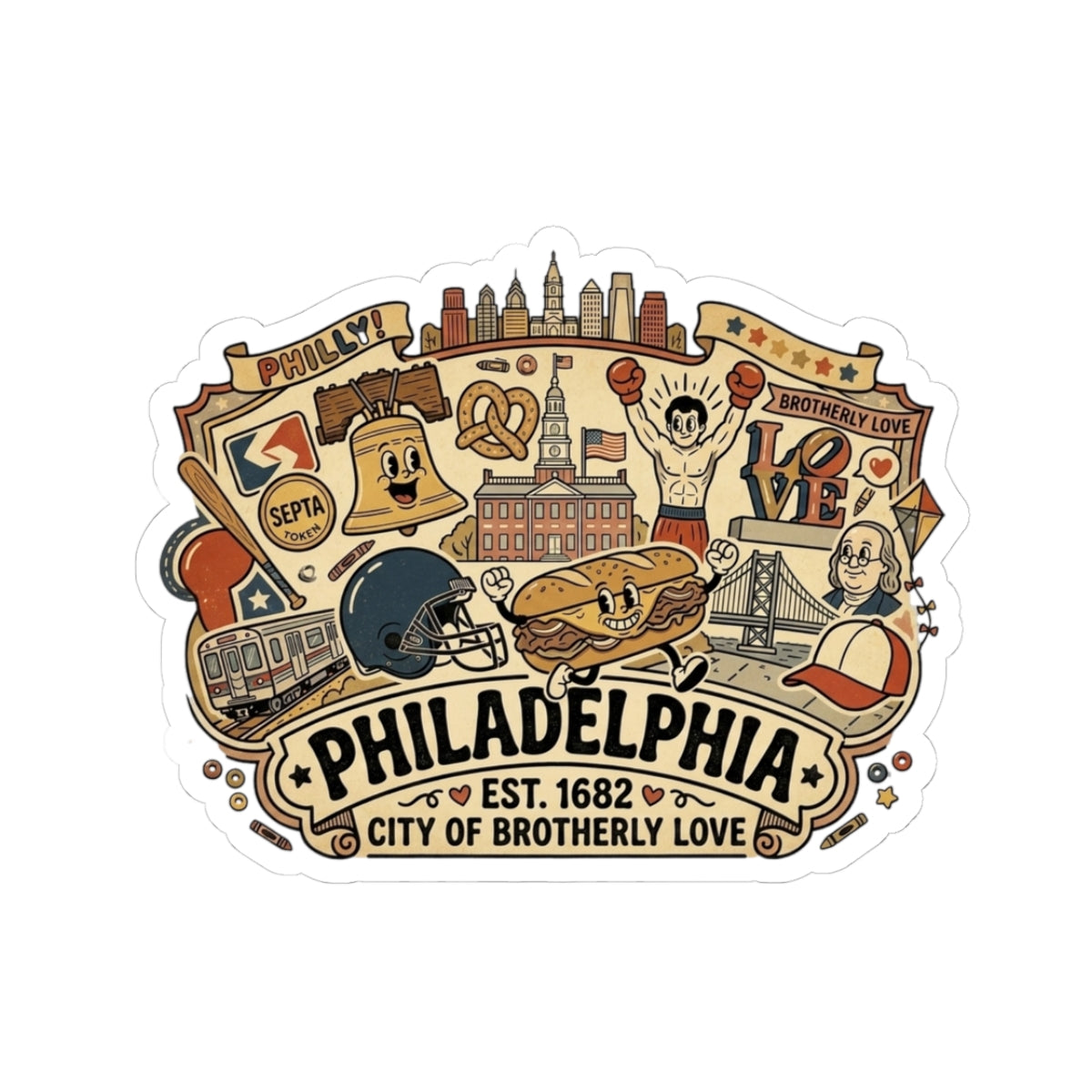 Philadelphia Trinket City Icons Sticker Kiss-Cut Stickers