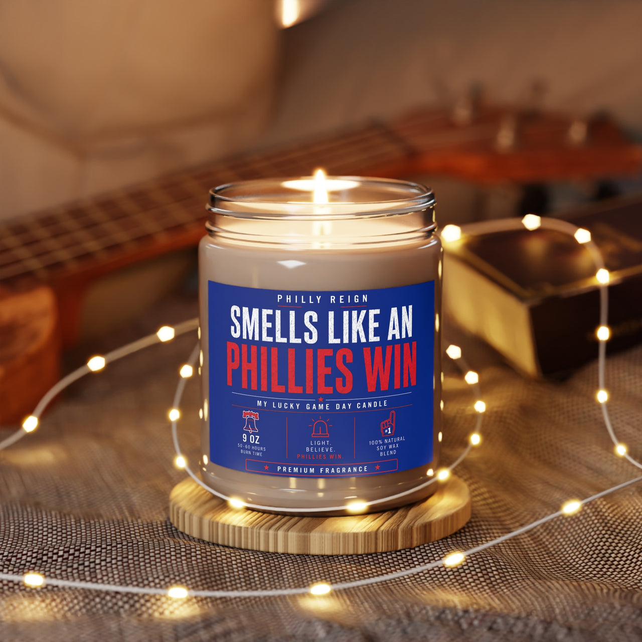 Smells Like a Phillies Win Candle – Funny Philadelphia Baseball Fan Gift, Philly Sports Soy Candle, Game Day Decor, Phillies-Inspired Home Fragrance