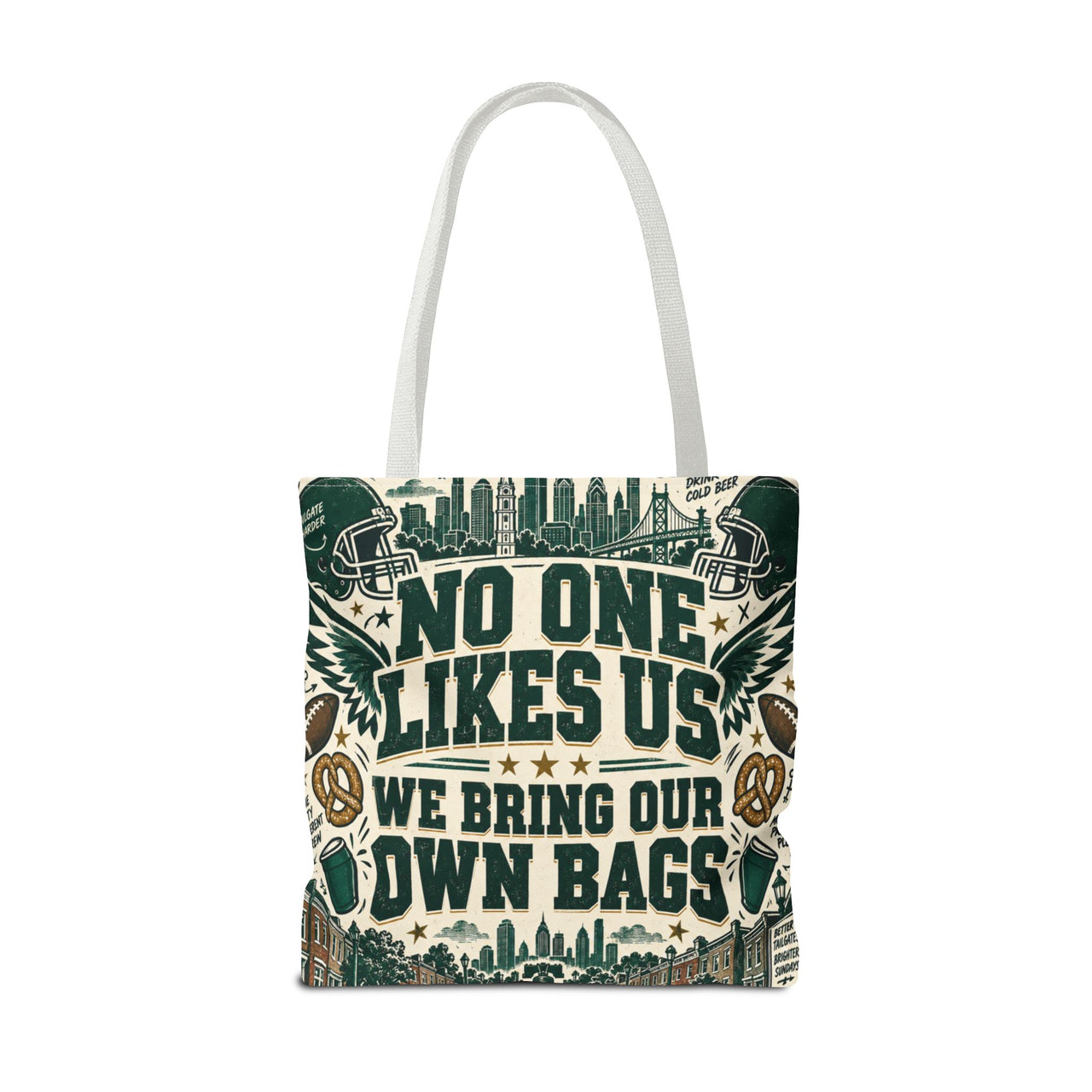 No One Likes Us We Bring Our Own Bags Tote, Philadelphia Football Fan Gift, Philly Game Day Bag, Green Sports Tote