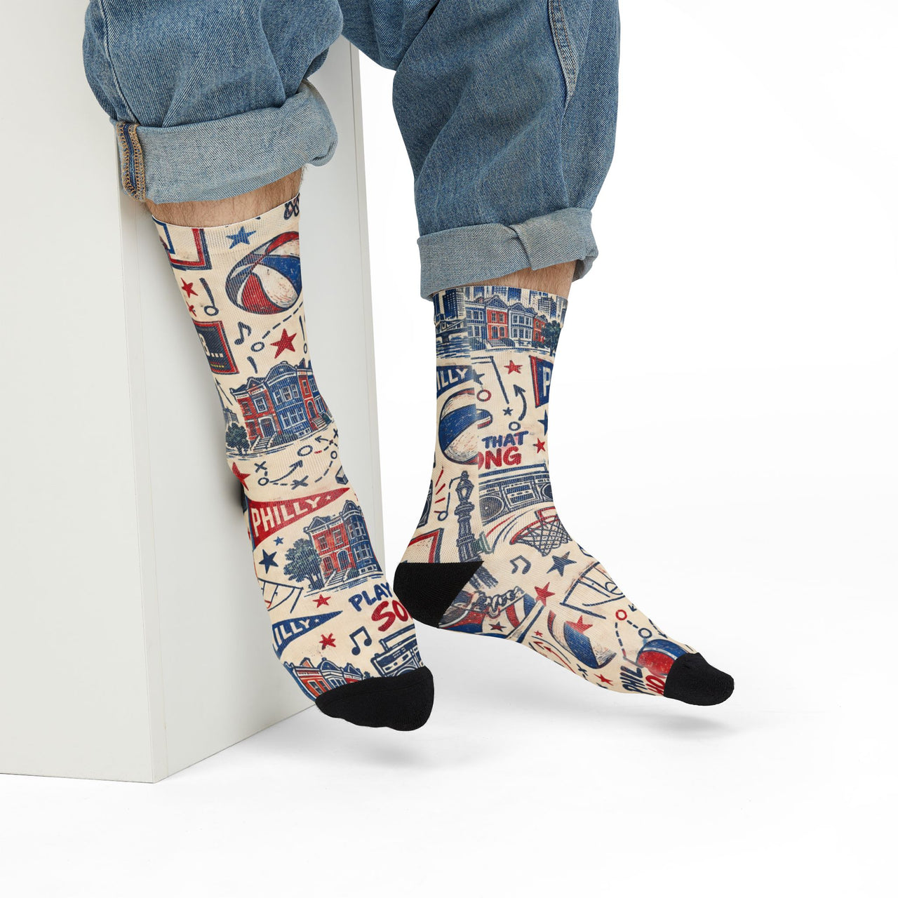 Philadelphia Basketball Socks, Philly Hoops Gift, Red White Blue Sports Socks, Ring the Bell Basketball Fan Gift
