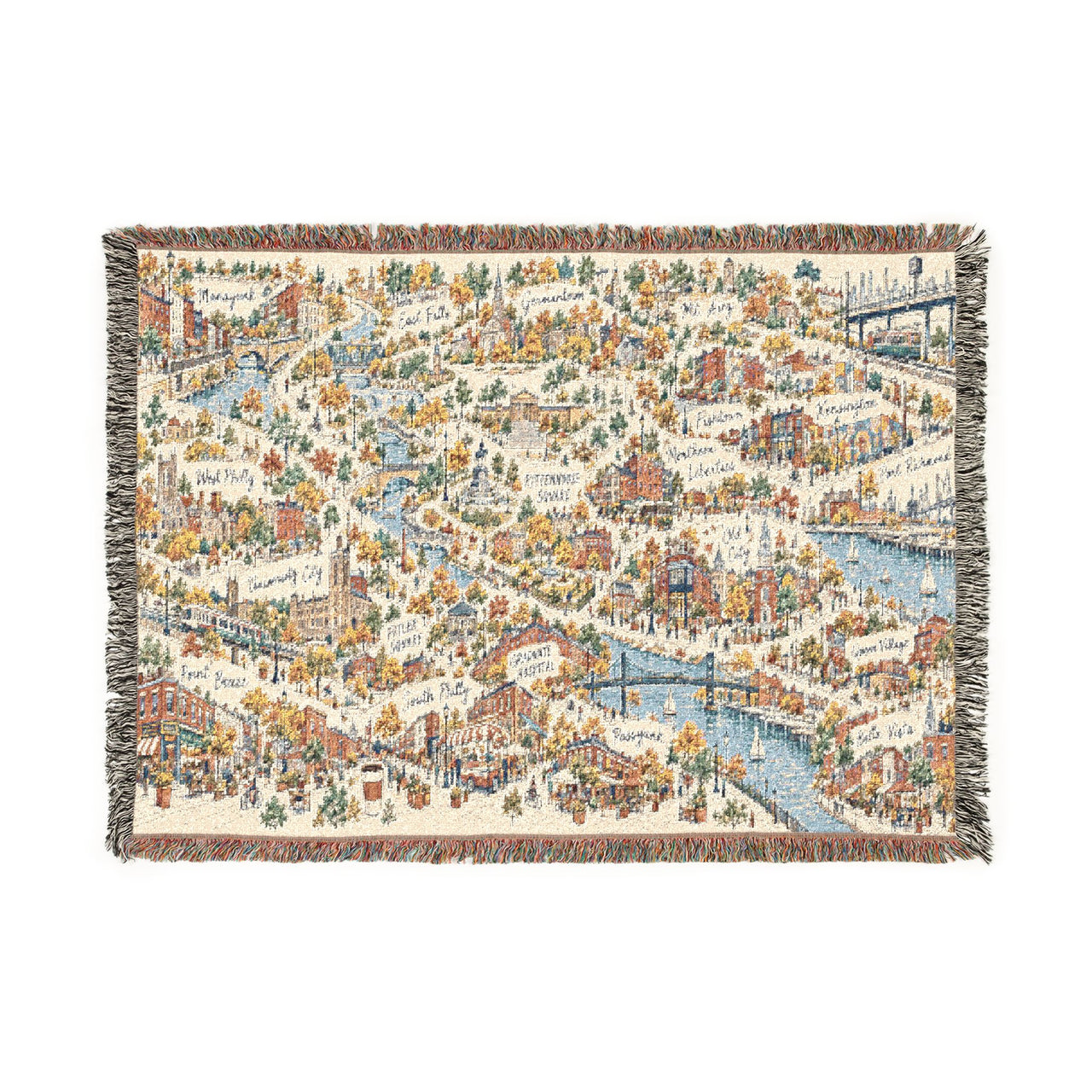 Philadelphia Neighborhood Map Woven Blanket, Philly Cityscape Throw, Philadelphia Gift for Home, Pennsylvania Housewarming Gift