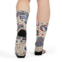 Philadelphia Basketball Socks, Philly Hoops Gift, Red White Blue Sports Socks, Ring the Bell Basketball Fan Gift