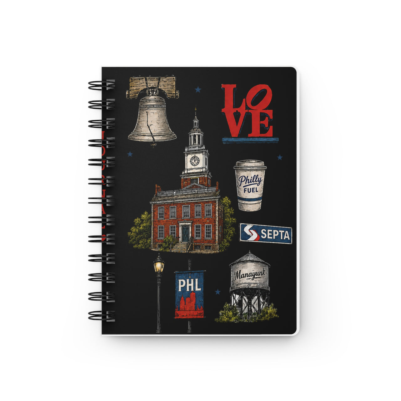 Philadelphia Icons Spiral Journal – Philly LOVE, Liberty Bell, Cheesesteak & City Landmarks