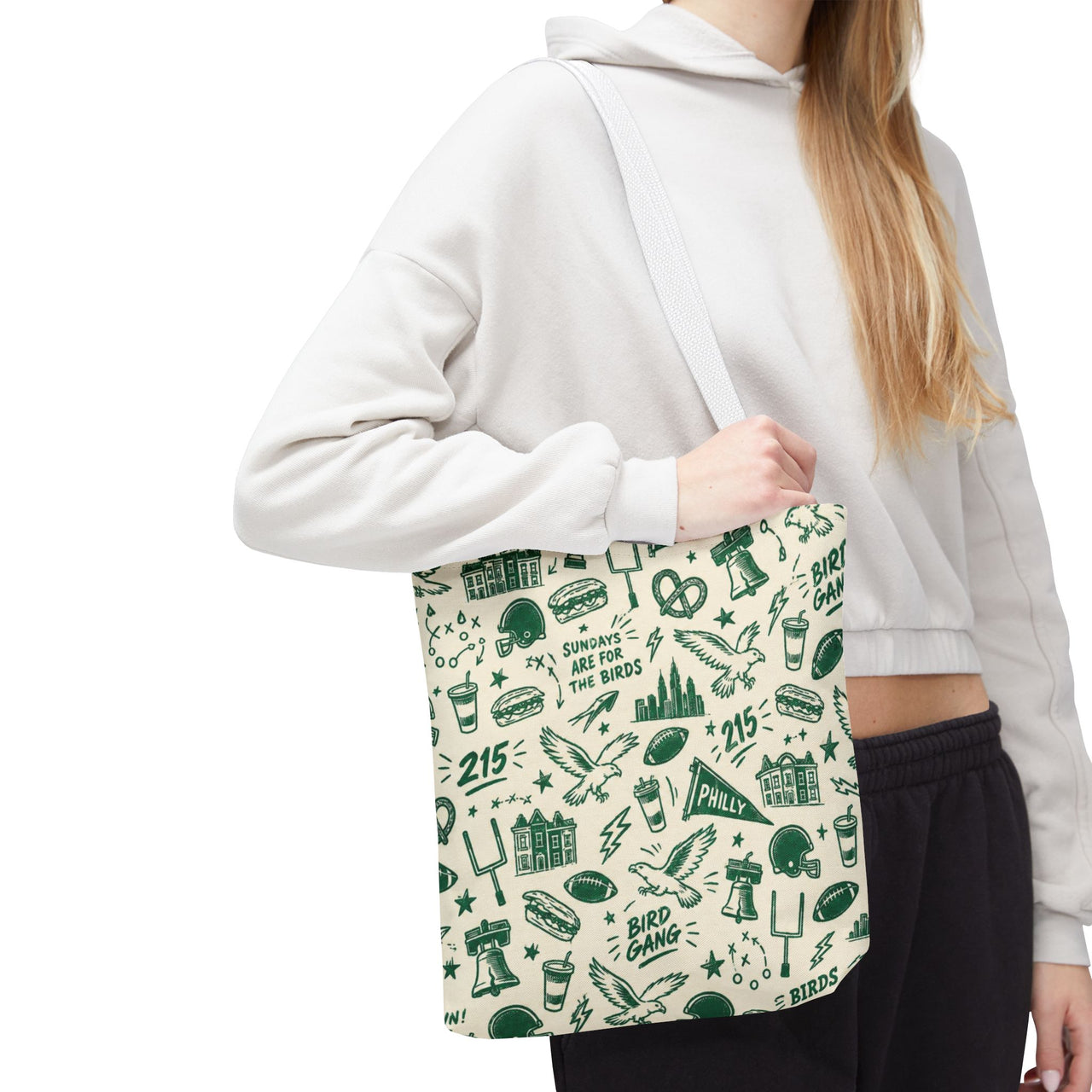 Philly Birds Tote Bag, Philadelphia Football Fan Gift, All Over Print Green Eagles Inspired Bag, Bird Gang Game Day Tote