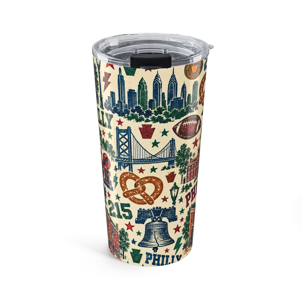 Philadelphia Tumbler, Philly Gift, 215 Travel Cup, Pennsylvania Souvenir, Philly Sports Fan Gift, Vintage City Collage, 20 oz Tumbler