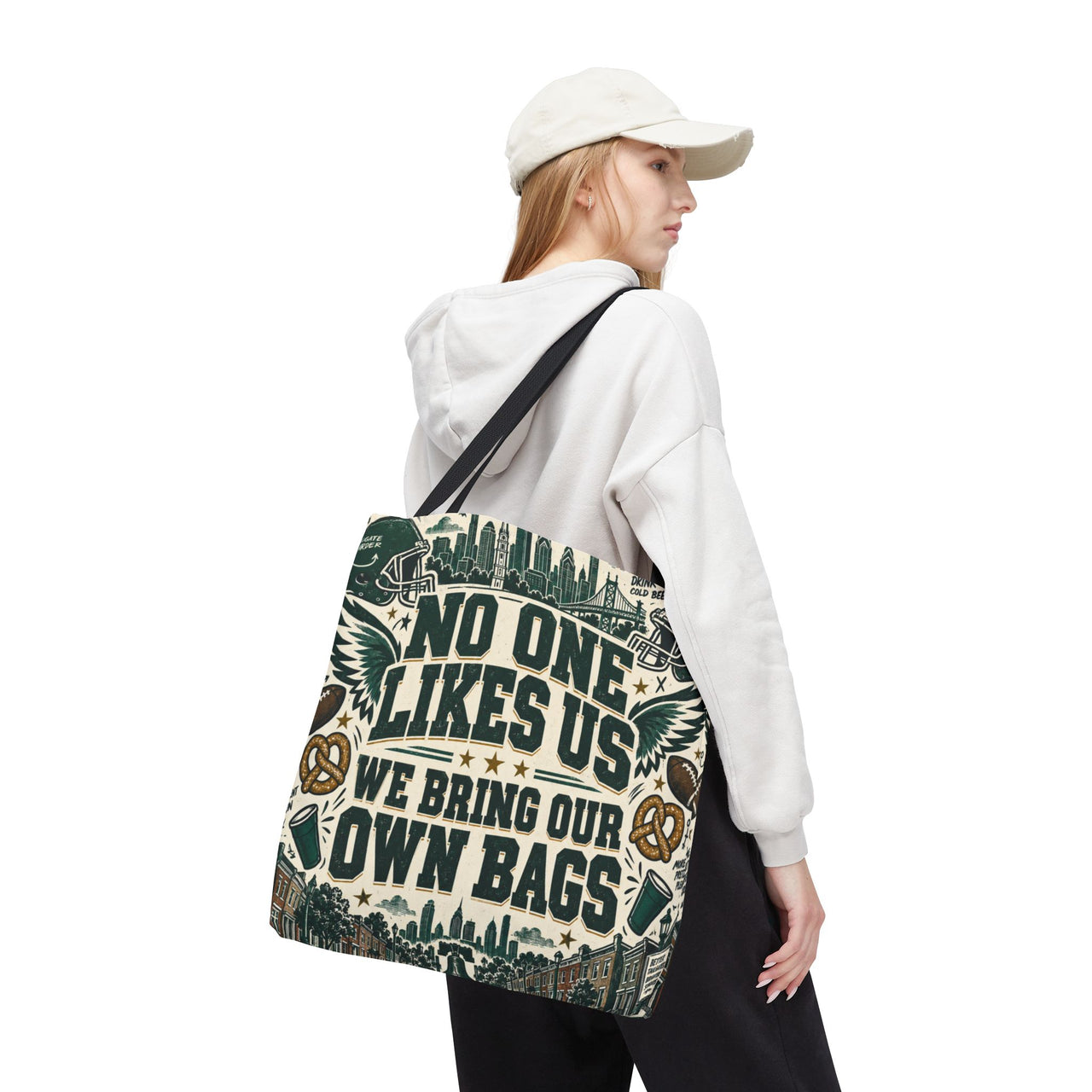 No One Likes Us We Bring Our Own Bags Tote, Philadelphia Football Fan Gift, Philly Game Day Bag, Green Sports Tote
