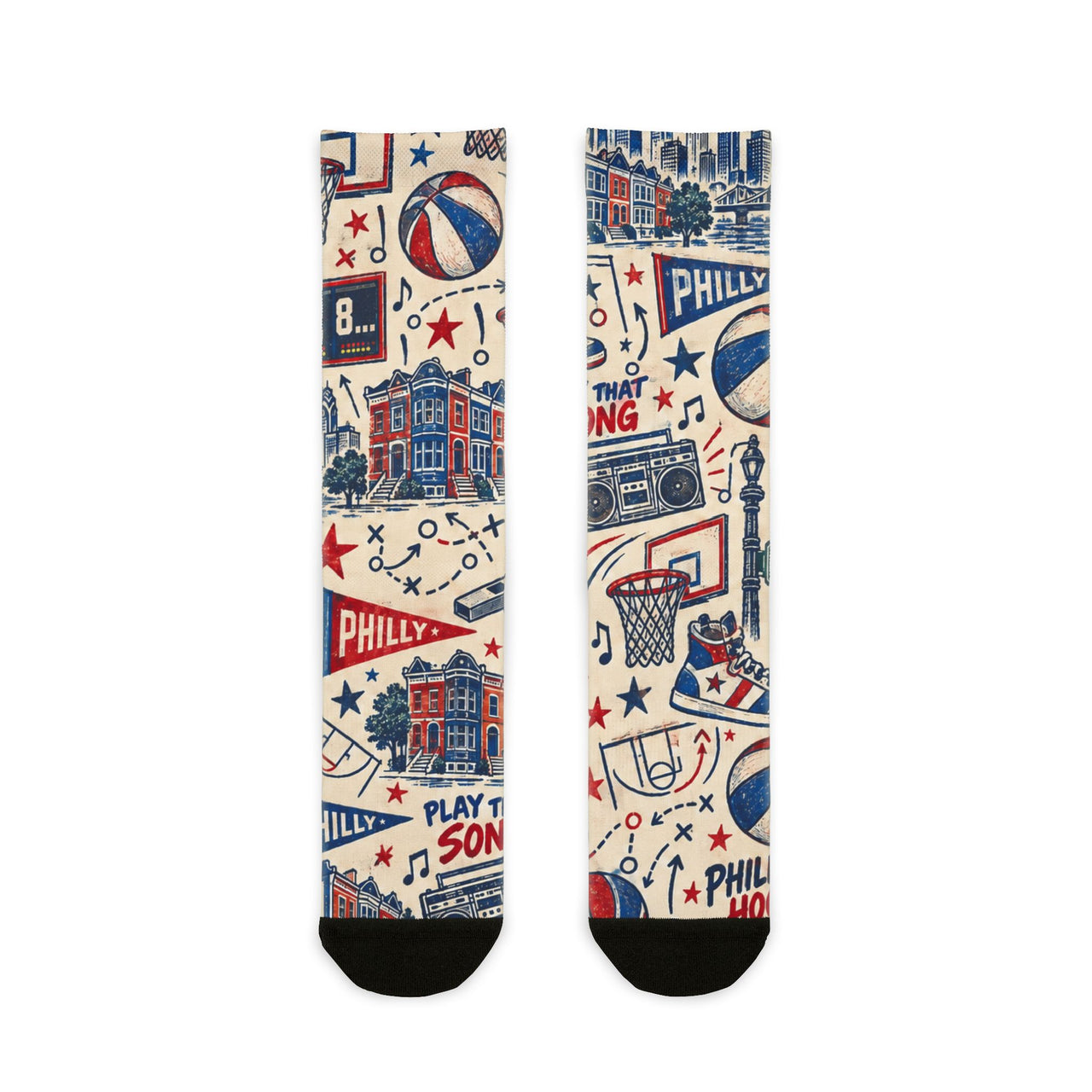 Philadelphia Basketball Socks, Philly Hoops Gift, Red White Blue Sports Socks, Ring the Bell Basketball Fan Gift