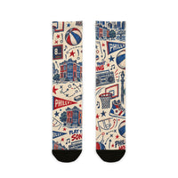 Philadelphia Basketball Socks, Philly Hoops Gift, Red White Blue Sports Socks, Ring the Bell Basketball Fan Gift