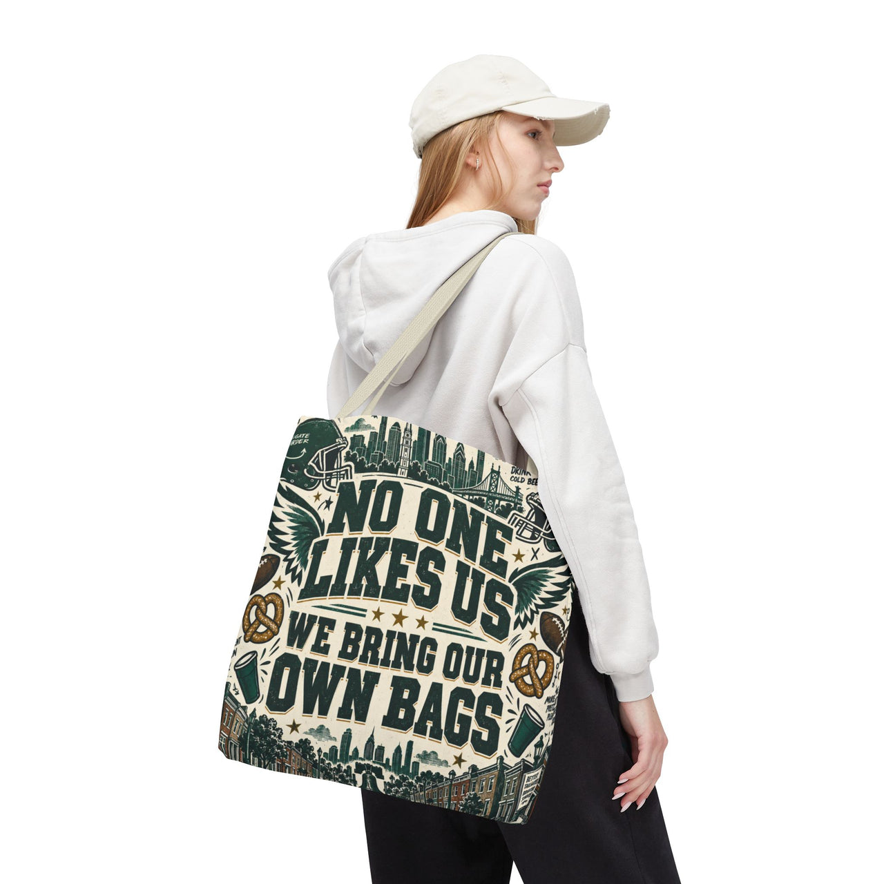 No One Likes Us We Bring Our Own Bags Tote, Philadelphia Football Fan Gift, Philly Game Day Bag, Green Sports Tote