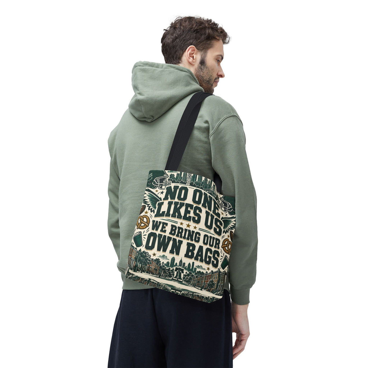 No One Likes Us We Bring Our Own Bags Tote, Philadelphia Football Fan Gift, Philly Game Day Bag, Green Sports Tote