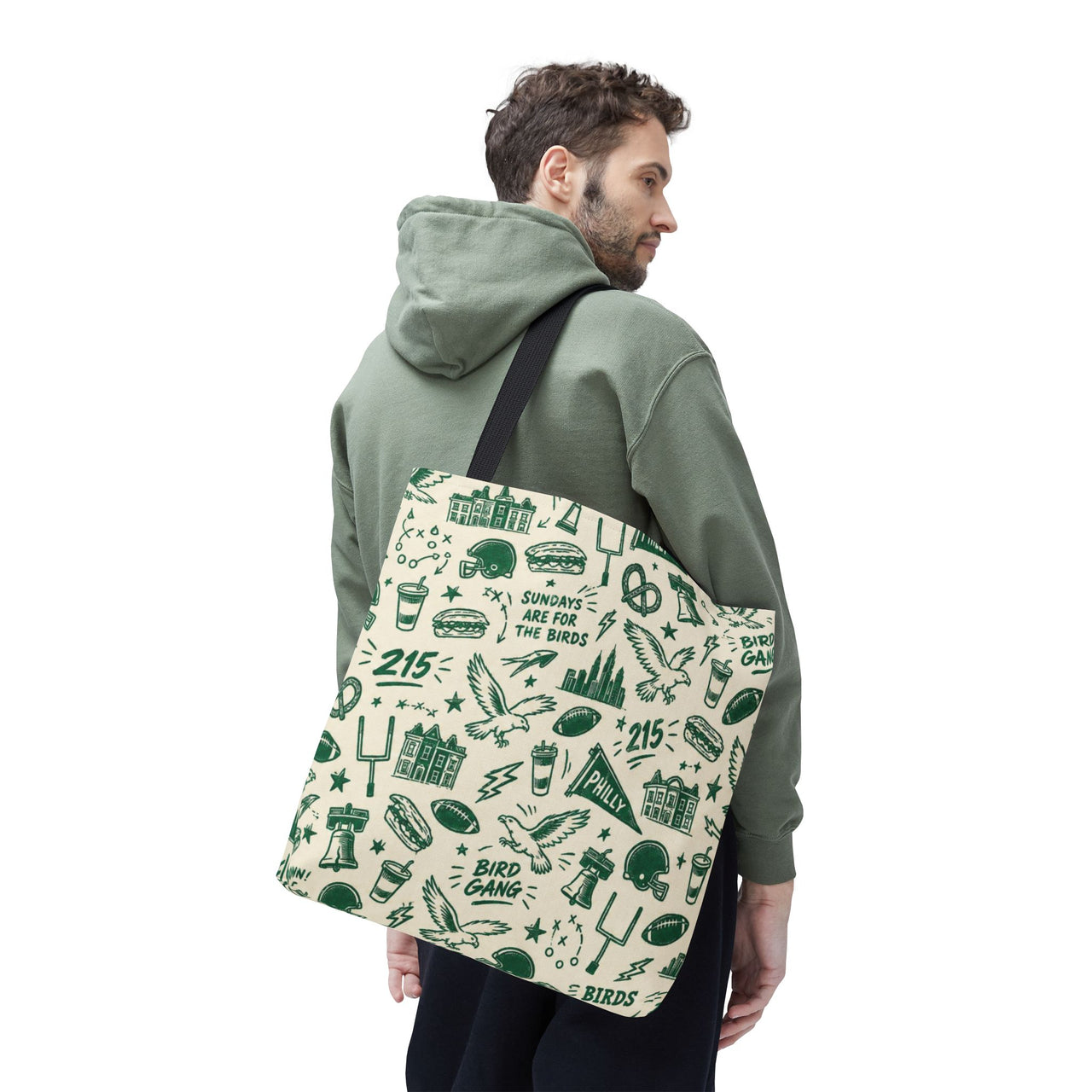 Philly Birds Tote Bag, Philadelphia Football Fan Gift, All Over Print Green Eagles Inspired Bag, Bird Gang Game Day Tote