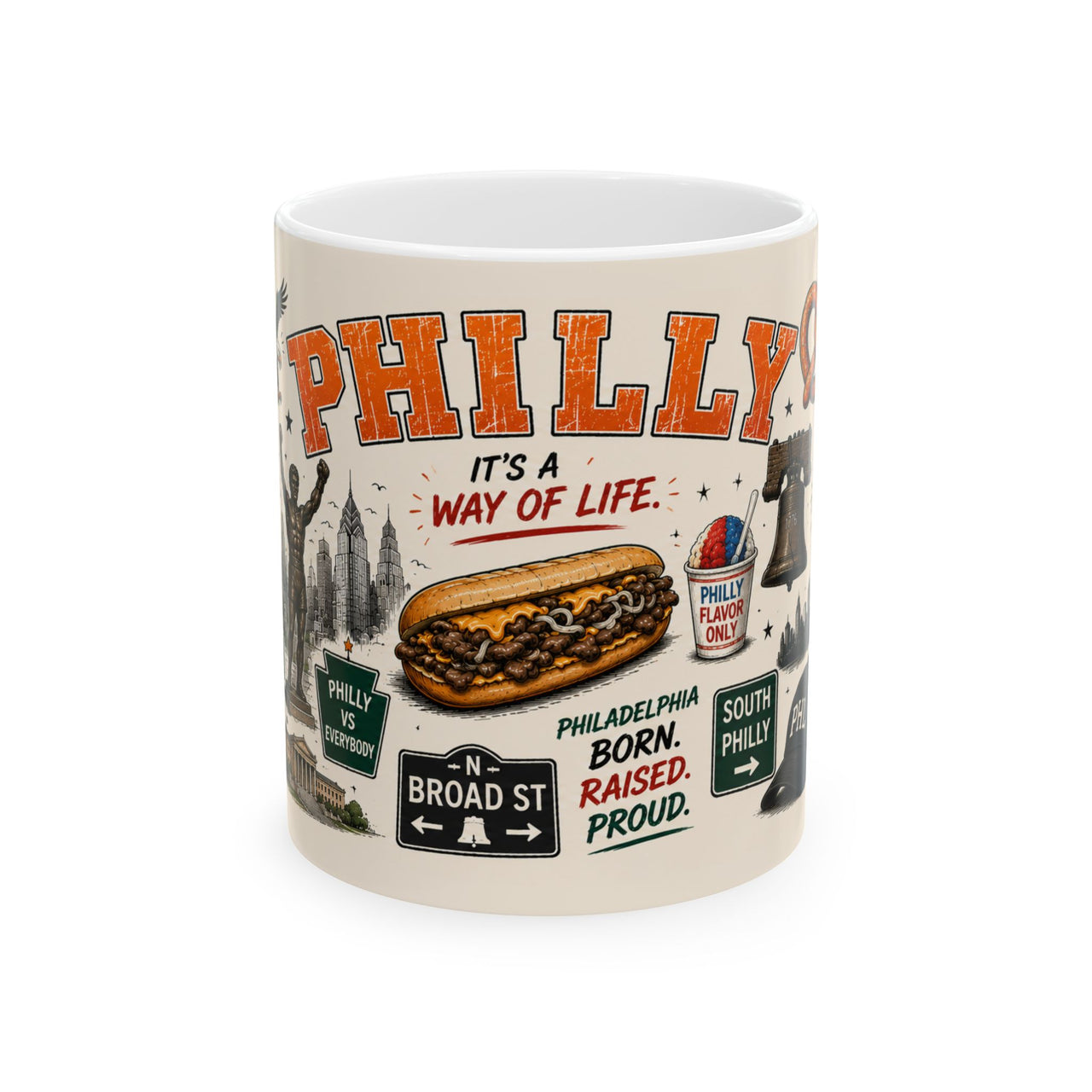 Philadelphia Mug Philly Icons Coffee Mug Go Birds Mug Philadelphia Gifts Liberty Bell Cheesesteak Water Ice Mug 11oz 15oz White Mug