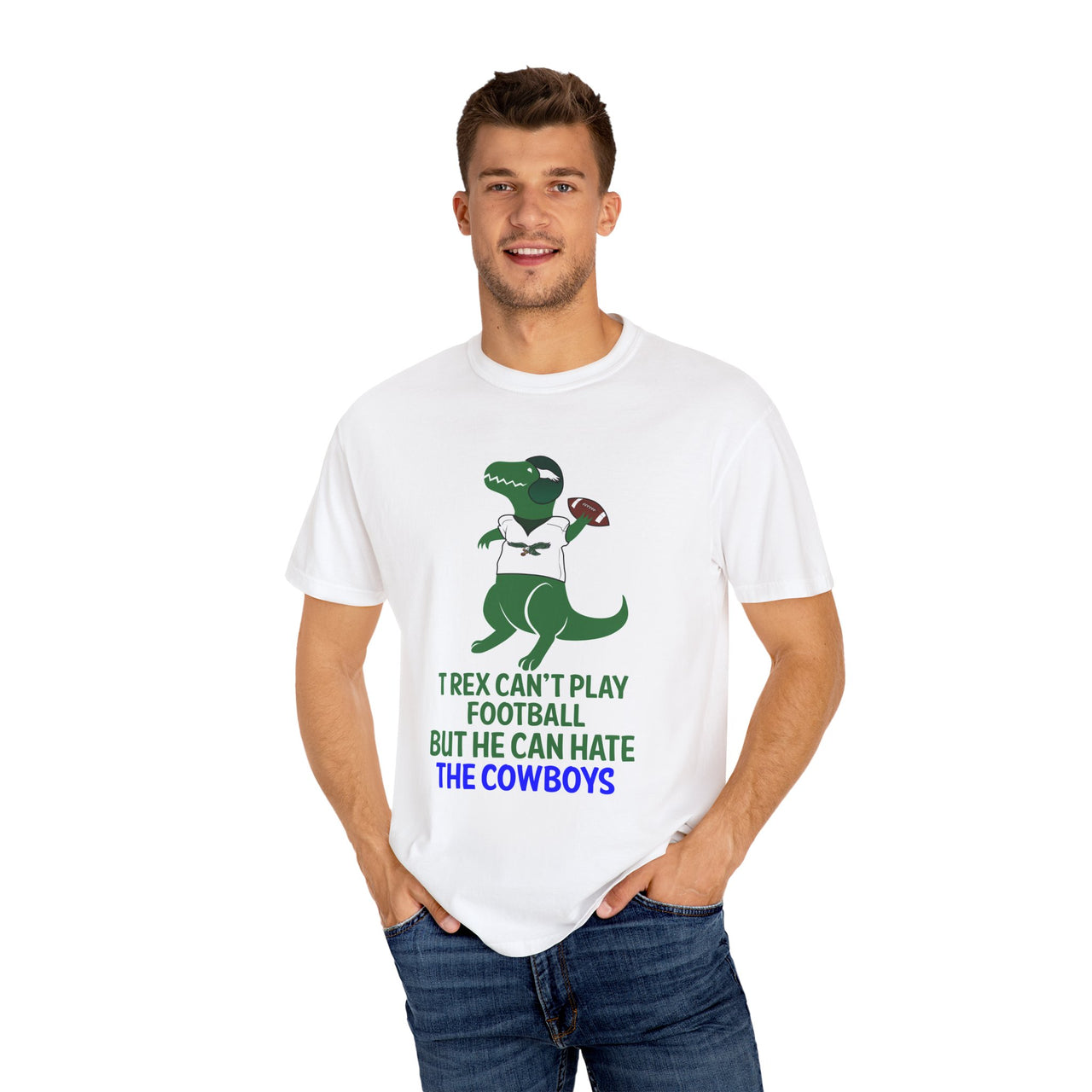 T-Rex Hates The Cowboys Unisex Garment-Dyed T-shirt