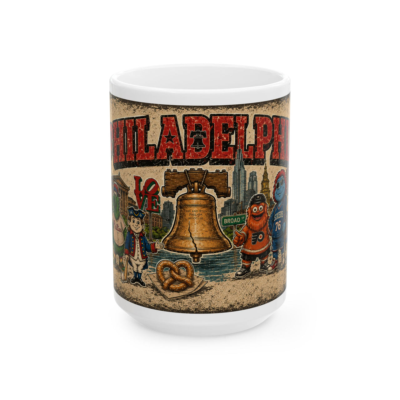 Philadelphia Mascots Mug Philly Sports Mascots Coffee Mug Old & New Philadelphia Mascots Cup Philadelphia Gift Philly Fan Mug 11oz 15oz