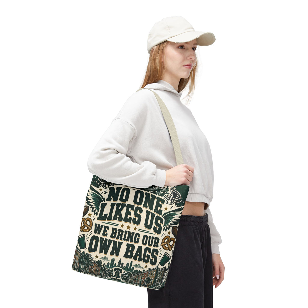 No One Likes Us We Bring Our Own Bags Tote, Philadelphia Football Fan Gift, Philly Game Day Bag, Green Sports Tote